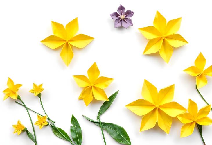 Origami Wonders Yellow Flowers Against a White Canvas